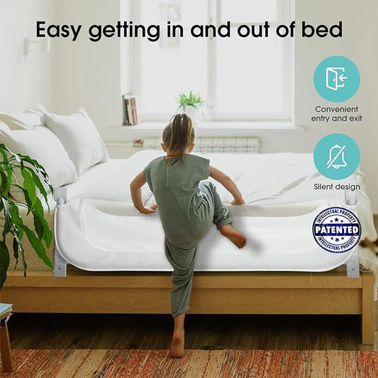 NUTIKAS Baby Bed Rail Guard for Toddlers -59" Toddler Bed Rails for Twin, Full, Queen, King Bunk Size Bed Swing Down Bedrail Extral Tall Child Safety Side Railing Guards for Kids White