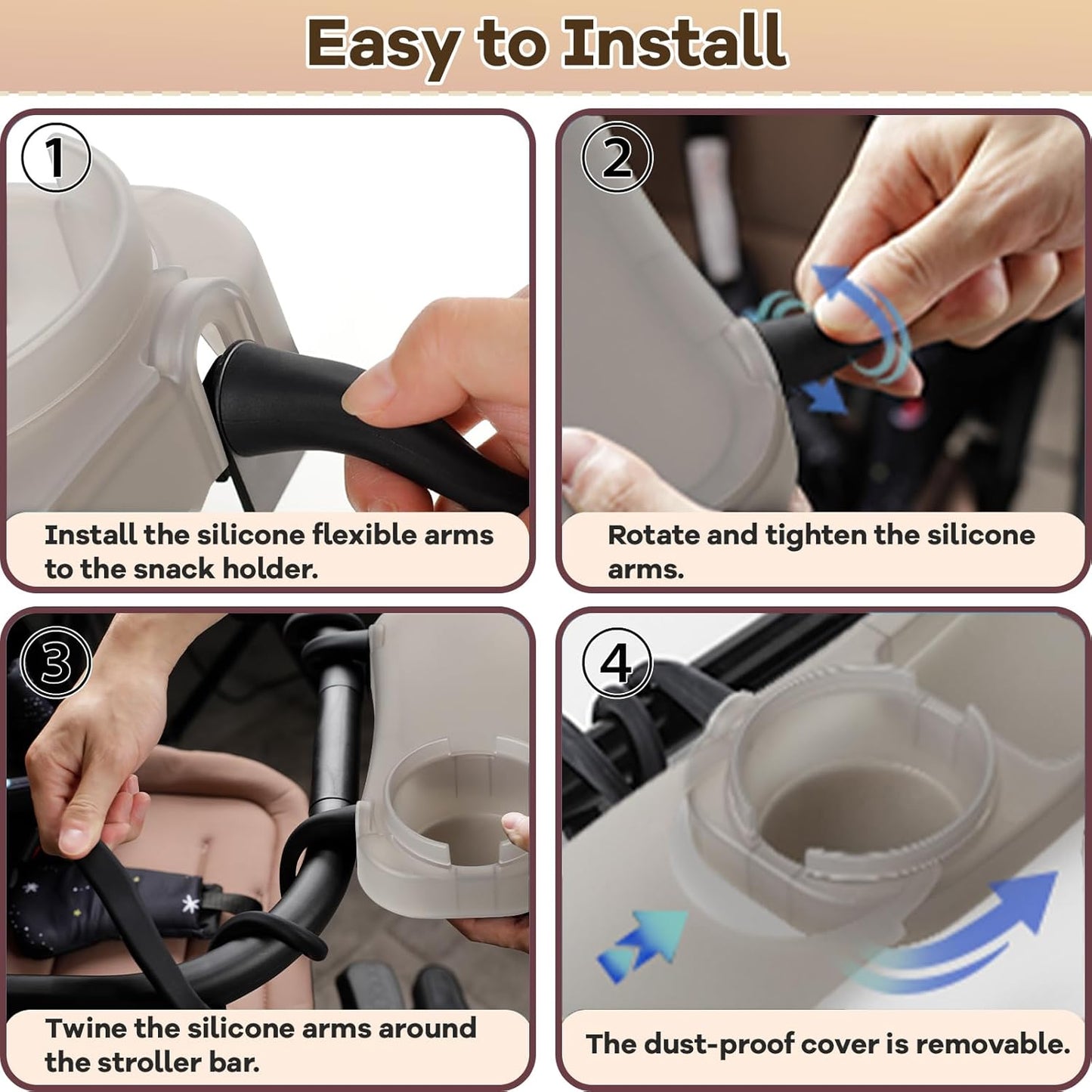 Upgraded Universal Stroller Snack Tray, Cup Holder Stroller Tray with Silicone Flexible Arms Grip, Stroller Tray Attachment for Baby Toddler Holder Stroller Accessories for Snacks On The Go