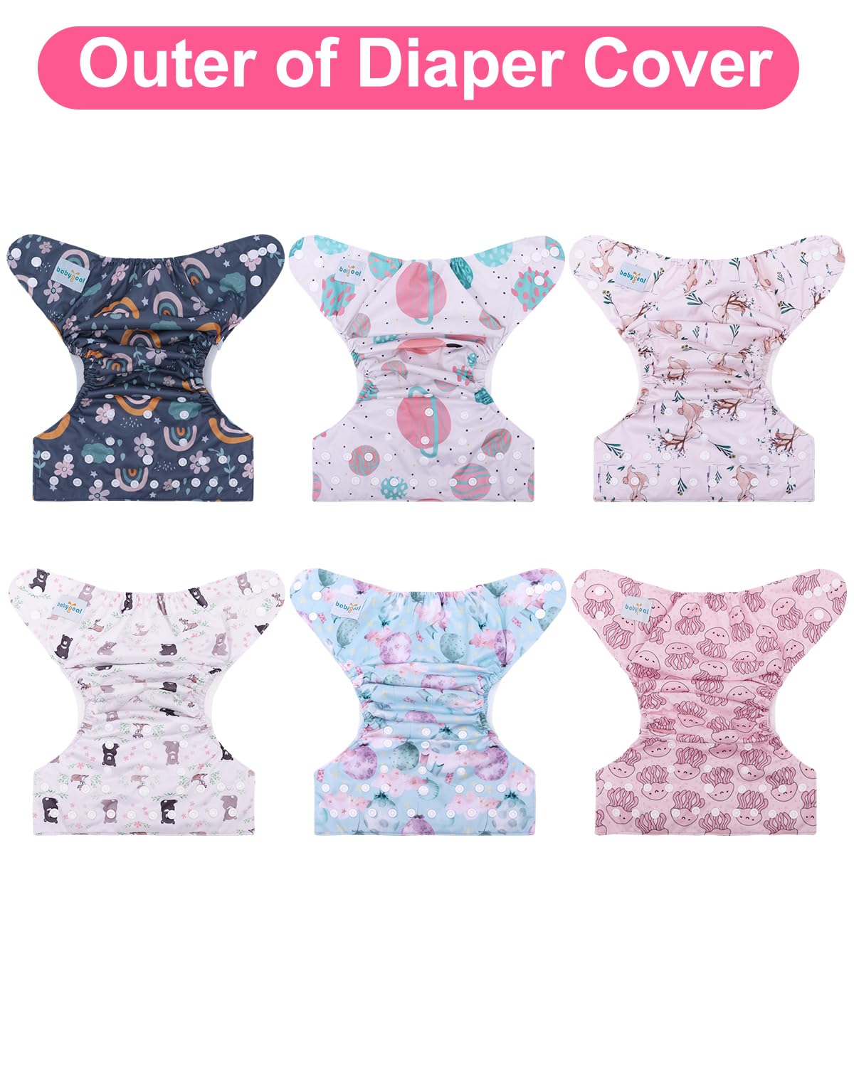 babygoal Cloth Diaper Covers 6 Pack with Wet Bag for Fitted Diapers and Prefolds with Double Gussets, Adjustable and Reusable for Baby Boys and Girls