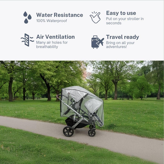 Rain and Wind Cover Made for UPPAbaby Vista V2/V3 Double Stroller System w/Rumble Seat by SASHA'S - Clear, Ventilation Holes, Maximum Coverage (Standard Coverage)