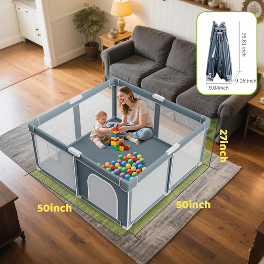 Foldable Baby Playpen - 71"×59" Collapsible Play Pen for Babies and Toddlers - Indoor Outdoor Foldable Play Yard with 4 Handles - Folding Baby Playpen with Bag Portable Travel Play Yard