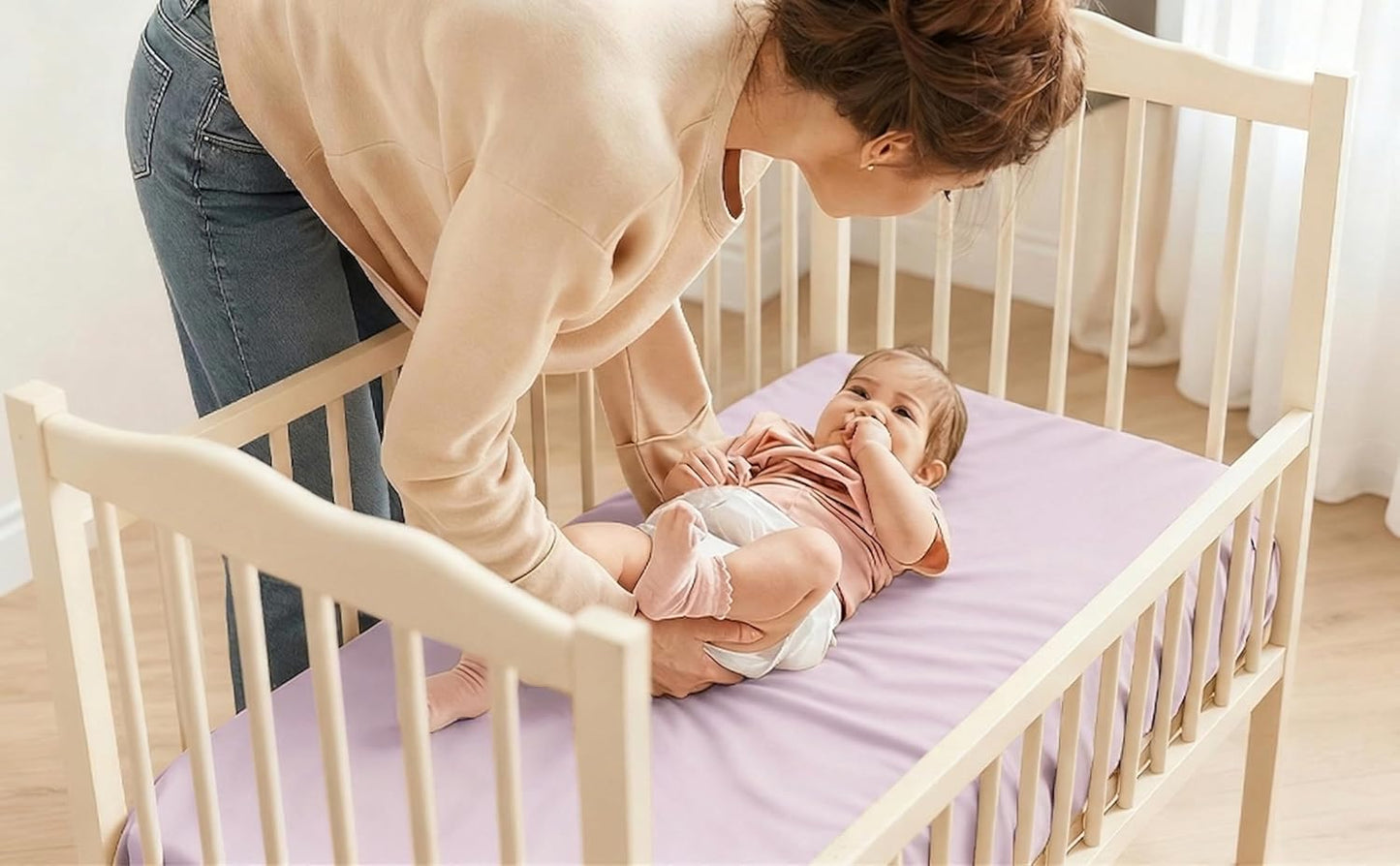 4 Pack Bassinet Sheets (19" x 33"), Compatible with Baby Delight, BabyBond, Dream On Me and Most Rectangle Bedside Sleeper Bassinet Mattress, Soft and Skin-Friendly, Mint Green and Color Rainbow