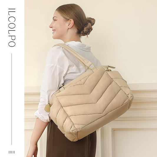 Diaper Bag Tote, Diaper Bag Backpack,Puffer Tote Bag with Pacifier Case, Lightweight Mommy for Hospital, Puffy with 10 Pockets, Convertible Baby for Travel, Apricot