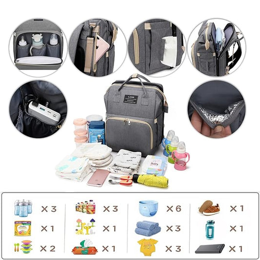 ANWTOTU Baby Diaper Bags with Changing Station,900D Oxford Waterproof Diaper Bag Backpack for Moms Dads with USB Charging Port,Large Capacity Baby Essentials(Ungrade Grey)