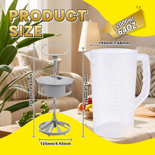 2PCS/SET 2 Quart/64oz Mixing Pitcher with Adjustable Plunger & Lid - BPA-Free, Drink Container for Juice, Formula, Tea - Wide Mouth, Easy Clean, Vortex Mixing Technolog
