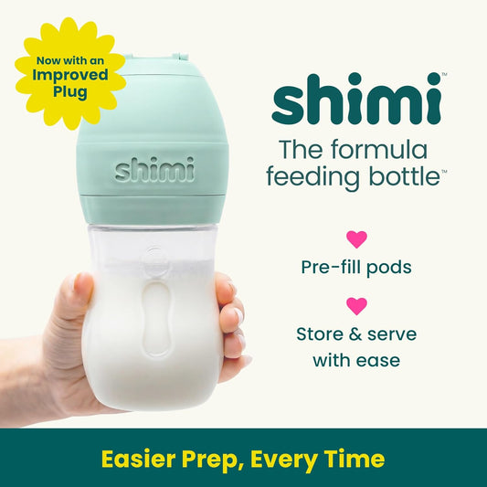 Shimi 2.0 Baby Formula Bottle with Refillable Formula Pods, 9 oz Tritan Feeding Bottle with Anti-Colic Silicone Nipple, Built-in Formula Dispenser for Travel and On-the-Go Feeding, Pack of 2