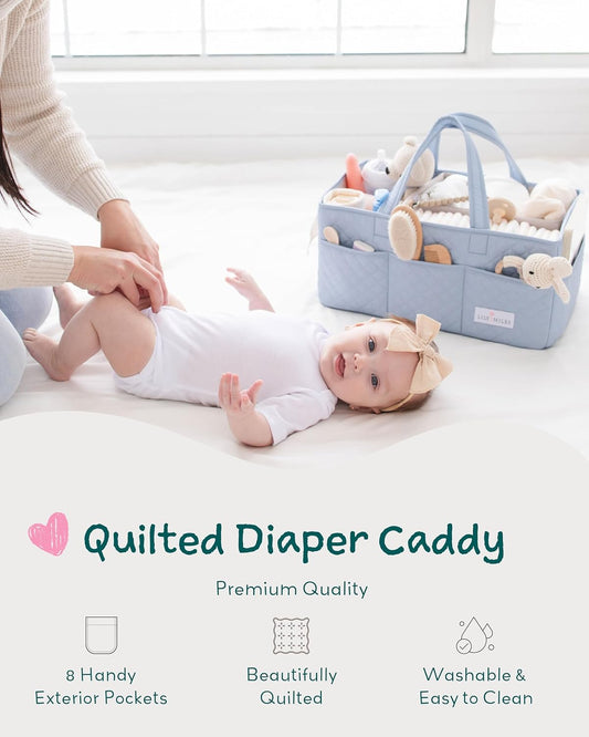 Lily Miles Baby Diaper Caddy Organizer, Quilted Nursery Storage Basket for Newborn Essentials and Diaper Changing Station, Gift for Baby Shower and Registry Must-Have (Willow Green)