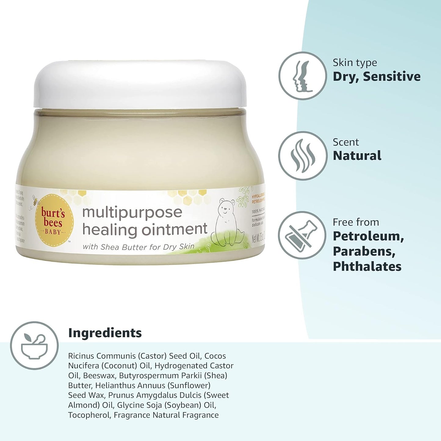 Burt's Bees Baby 100% Natural Origin Multipurpose Healing Ointment, Face & Body Baby Ointment – 7.5 Ounce Tub