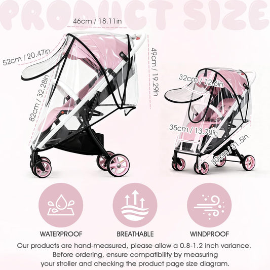 EVA Stroller Rain Cover, No-Zip Waterproof Stroller Cover - Food Grade Material, Breathable Baby Travel Weather Shield for Most Single Strollers & Joggers, Black