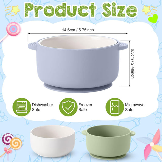 Domensi 4 Sets Kids Porcelain Bowls with Suction Sleeves Toddler Suction Bowl Upgrade Durable Microwave Dishwasher Safe Cereal Soup Snack Dishes for Baby Children Feeding Supplies (Macaron Colors)