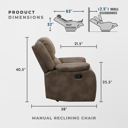 Lexicon Manual Glider Recliner Sofa Chair, Home Theater Seating, Wall Hugger Manual Reclining Nursery Chair for Bedroom/Living Room/Office/Apartment, Grey Chenille