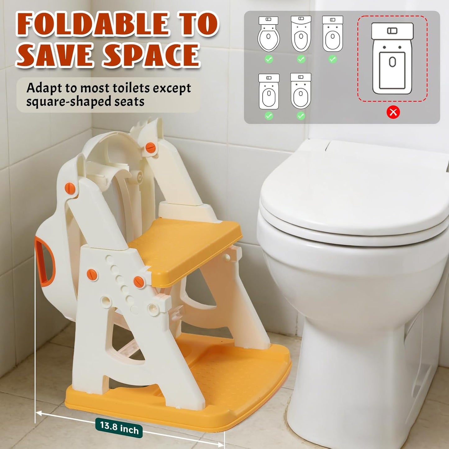 Potty Training Toilet Seat, Stable Potty Training Seat with Step Stool, 2 in 1 Toddler Toilet Seat with Steps for Kids Boys Girls, Toddler Potty Seat with Ladder, Splash Guard, Anti-Slip Pads (Gray)