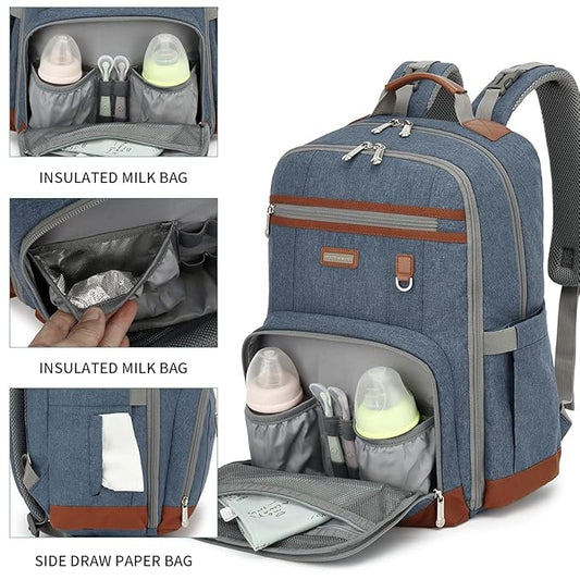 Diaper Bag Backpack, Large Baby Nappy Bags with Portable Changing Pad for Boys and GirlsMultifunction Travel Baby Bag for Moms Dads, Shower Gifts Waterproof and Stylish,Deep Blue