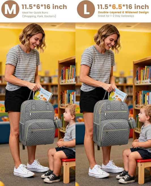 Pritent Diaper Bag Backpack,Baby Essentials Diapers Bag with Pacifier Case,Multipurpose Stylish Large Capacity Travel Backpack for Baby Girl/Boy(M-Gray)