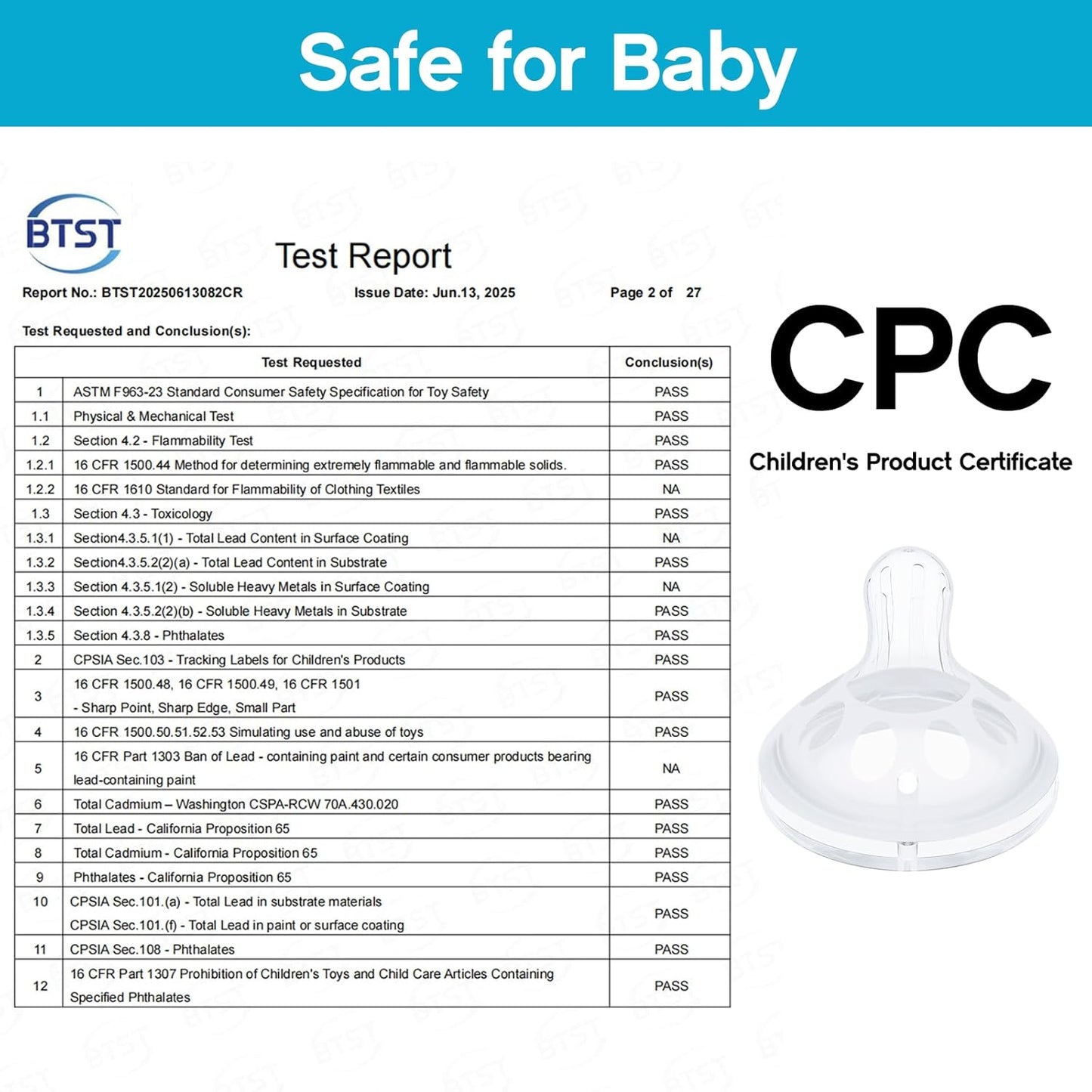 Baby Silicone Nipples for Lansinoh Bottles, Anti-Colic Replacement Nipple for Baby 6m+, BPA Free, Fast Flow, Size L, 6 Count