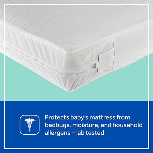 Sealy Baby SafetyCase Breathable Waterproof Crib Mattress Protector Pad, Toddler Bed Cover, Zippered Bedding Encasement, Noiseless, Machine Washable / Dryer Friendly, 52x28” - White