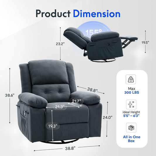 FLEXISPOT Swivel Rocker Recliner Chair for Adults, Massage Recliner Rocking Chair Nursery, 360° Swivel Nursery Glider for Living Room Bedroom, Beige (XRC2)