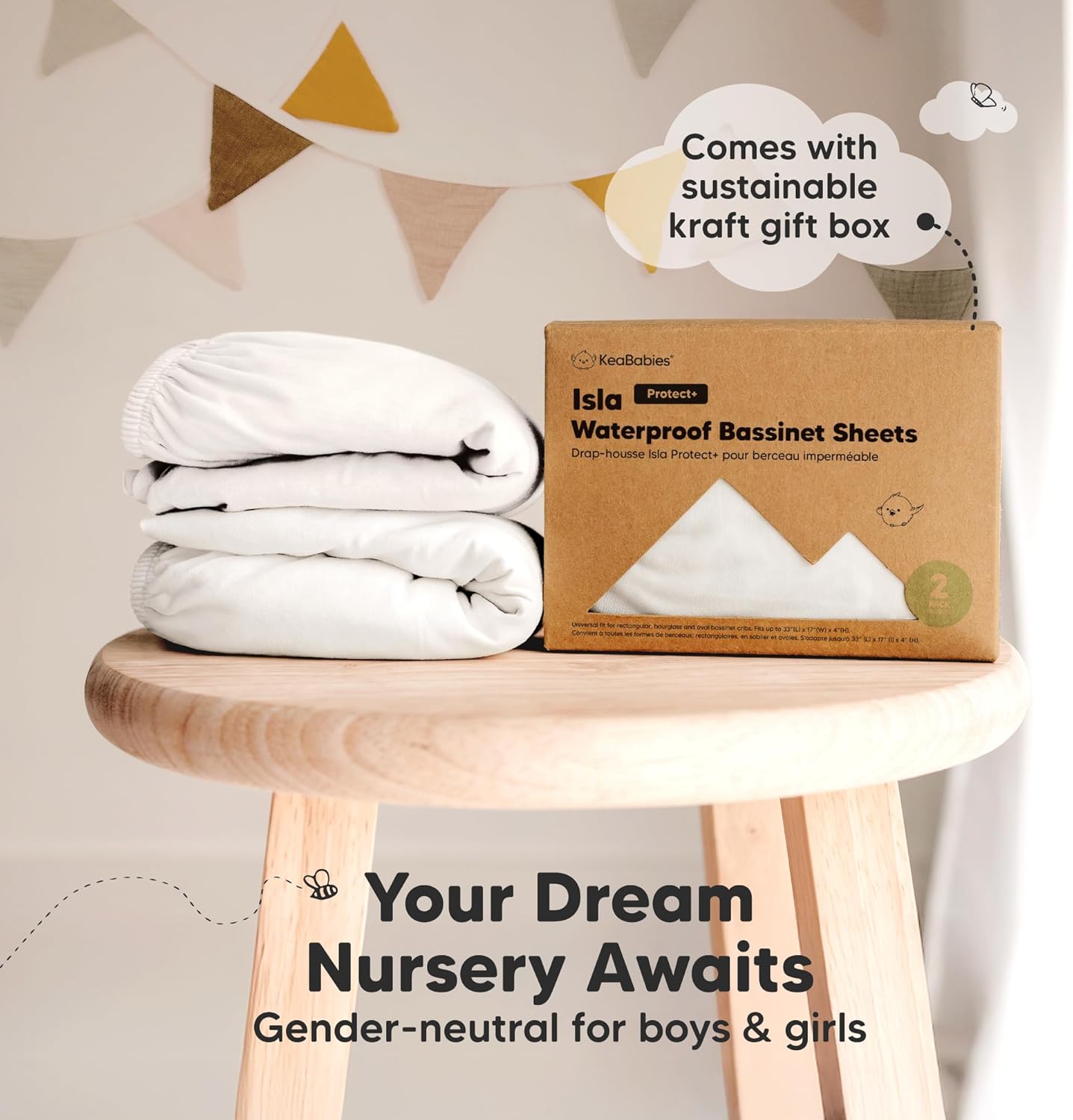 2-Pack Baby Bassinet Sheets Girl, Boy - 33x17 Viscose Derived from Bamboo Bedside Mattress Fitted Bassinet Sheets, Compatible with Halo Bassinest Swivel Sleeper, Baby Delight, Graco (Pecan)