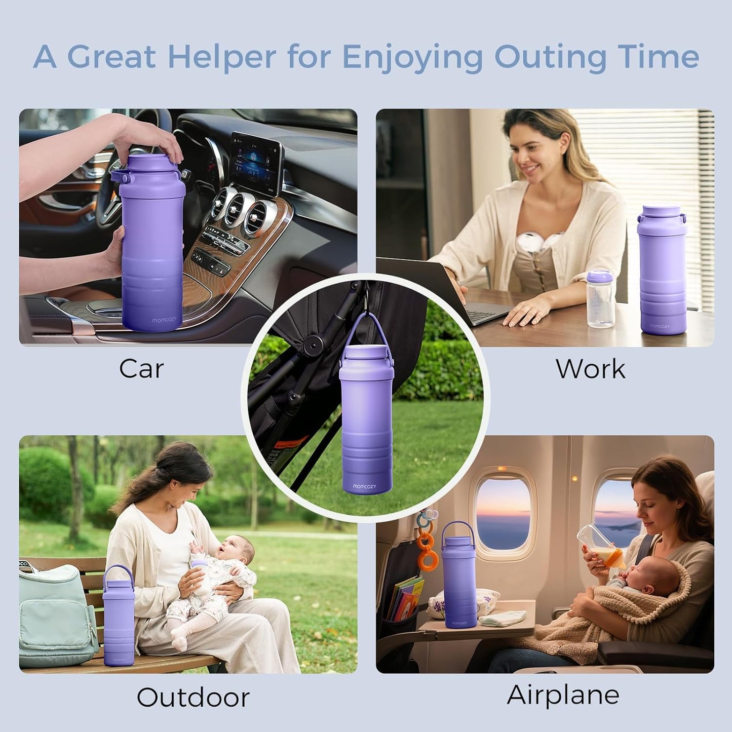 Momcozy 22oz Portable Breast Milk Cooler for Outdoor, Life Saver with 360° Total Cooling for 24 Hours, Larger Capacity Travel Breastmilk Chiller with 2pcs Baby Bottles for Breastmilk Storage