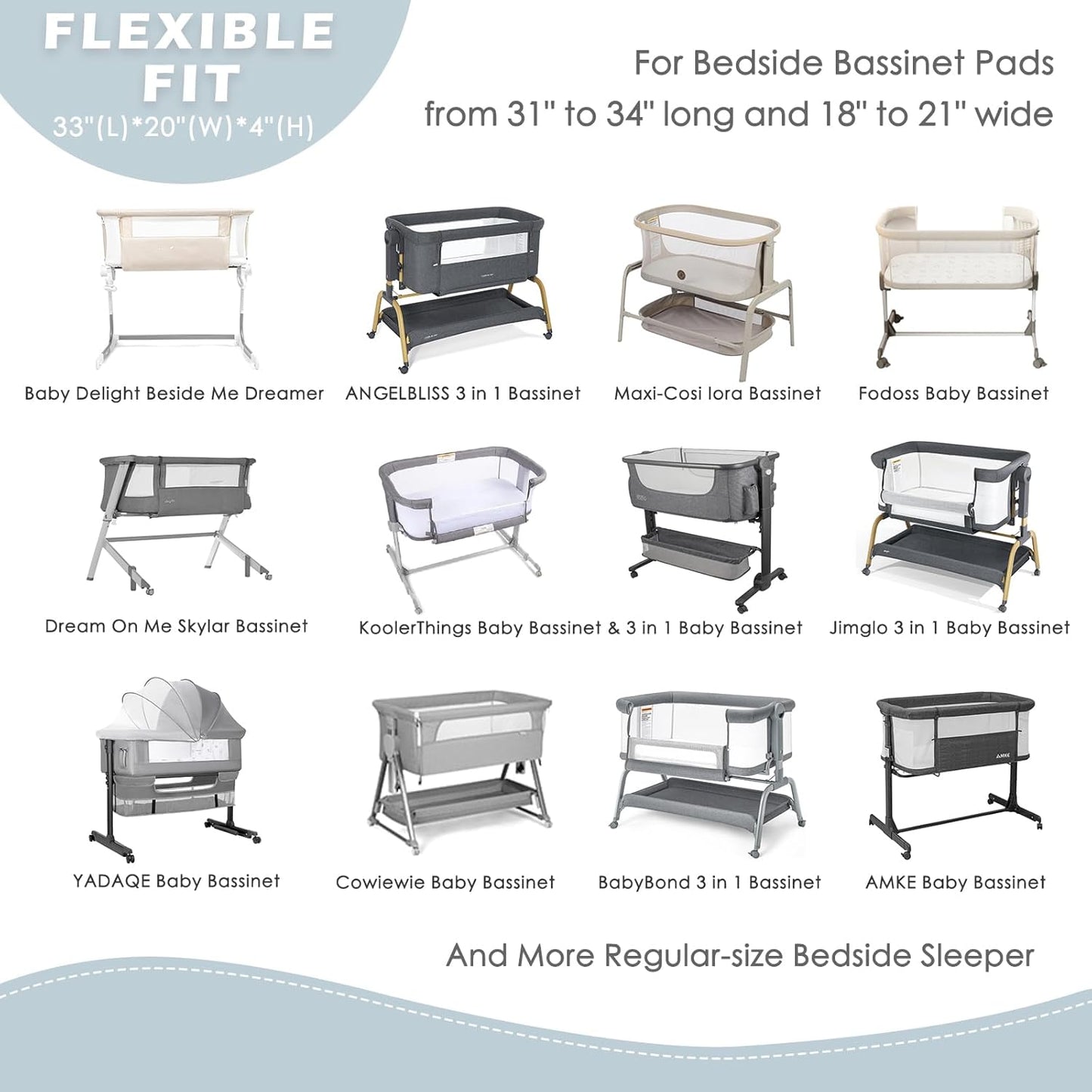 4 Pack Baby Bassinet Sheets - 35"x20" Bedside Bassinet Sheets for Newton, Ezebaby, AMKE & Other Large Bedside Sleeper | Ultra Soft & Skin Friendly Bassinet Fitted Sheets for Boys Girls