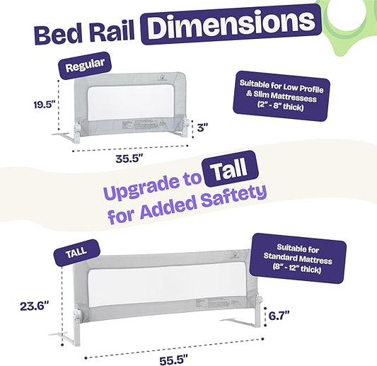 ComfyBumpy 2-Pack Bed Rail for Toddlers 35.5" L x 19.5" H | Toddler Bed Rails for Twin, Full & Toddler Mattress Size | Swing Down Rail Guard | Mattress Side Rail for Kids | Gray