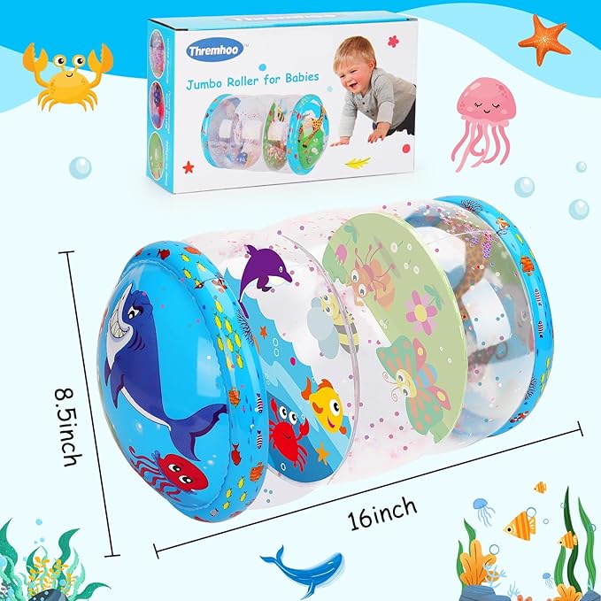 Crawling & Walking Baby Toys 6-12 Months Glowing Jumbo Inflatable Rolling Infant Toy 7 8 9 10 12-18 Month Old Tummy Time Sensory Development Light Up Toys for 1 2 Year Old Boy Girl Birthday Gifts