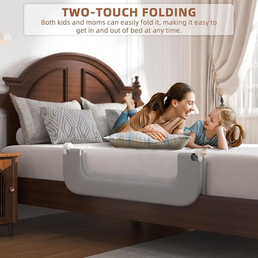 FigTime Bed Rail for Toddlers, Baby Bed Rail Guard for Kids, Toddler Bed Rails with Reinforced Anchor Fit, Height Adjustable & Foldable Bed Rail Guard for Twin, Full, Queen & King Beds (Grey, 32IN)