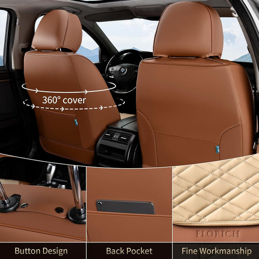 FLORICH Car Seat Covers Full Set, Automotive Seat Covers, Black Car Seat Cover, Waterproof Seat Protectors Universal fit for Car Truck Van SUV - Black