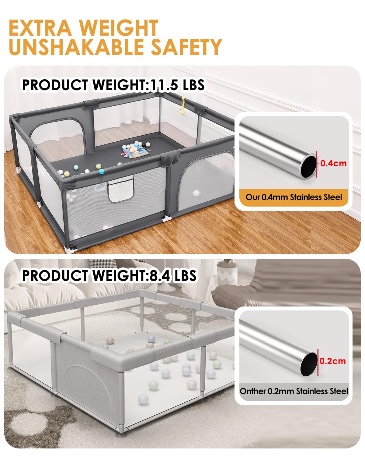 Baby Playpen with Mat, 71" x 59" Extra Large Play Yard for Babies and Toddlers, Baby Fence with Soft Thick Play Mat, Indoor Safety Activity Center for Infants, Easy to Assemble and Clean(Gray)