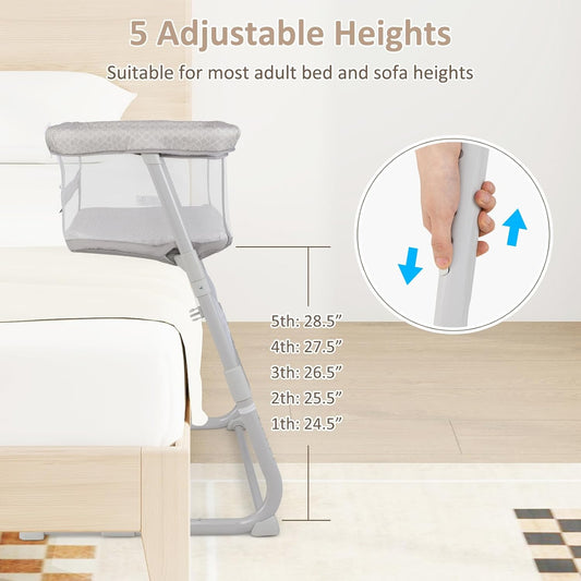 INFANS Over Bed Bassinet for Baby, Bedside Sleeper with Lowering Wall for Easy Access, Safe Close Sleeping, Adjustable Height, Storage, Newborn Infant Girls Boys (White)