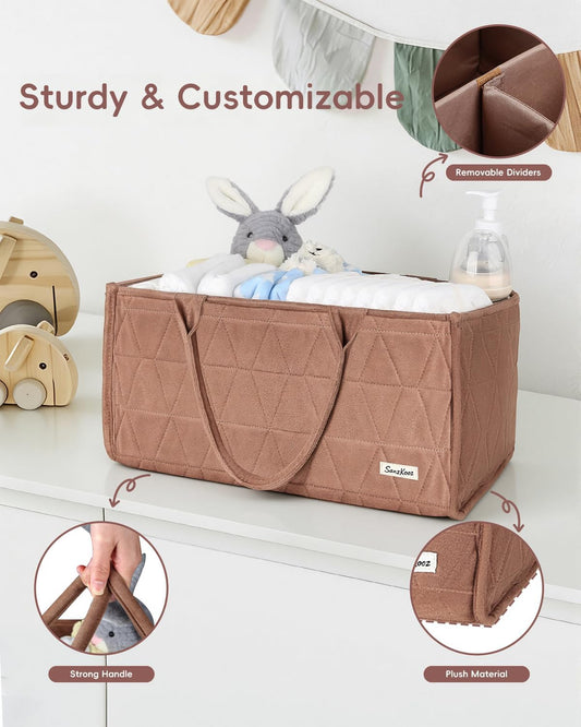 Diaper Caddy Organizer, Quilted Caddy Organizer with Handle, Car Caddy Organizer For Diaper and Wipes, Nursery Storage Basket, Baby Shower Gifts, Registry Search, Newborn Essentials Must Have