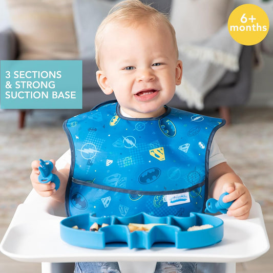 Bumkins Disney Toddler and Baby Suction Plate, Silicone Grip Dish, Baby Led Weaning, Kids Feeding Supplies, Non Skid Sticky Bottom, Platinum Silicone, for Children Ages 6 Months Up, Toy Story Alien