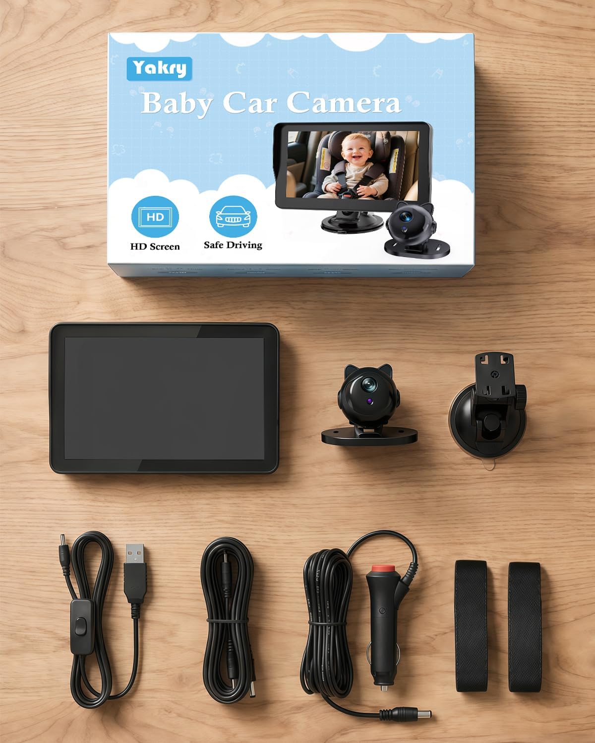 Yakry HD Baby Camera for Car 7.2-Inch: 3X Larger View, 5-Min USB Easy to Install, 1080P Auto Night Vision - 150° Wide Angle Car Seat Camera Full Backseat View for Kid & Infant Safety (Ages 0-5)