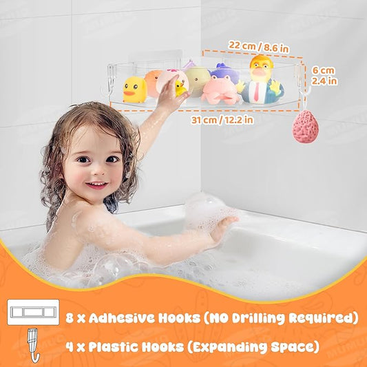 Bath Toy Storage Corner Adhesive Shower Caddy for Baby Bath Toys Bathtub Toy Storage Holder Organizer Large Capacity Acrylic Shower Shelves for Bathroom Babies Bathing Accessories Shelf, 2 Pack