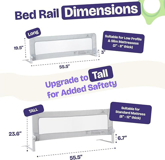 ComfyBumpy 1-Pack Bed Rail for Toddlers 55.5" L x 19.5" H | Toddler Bed Rails for Twin, Full, Queen & King Mattress Size | Swing Down Rail Guard | Mattress Side Rail for Kids | Gray
