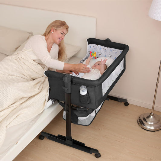 YADAQE Baby Bassinet, Baby Basinet Bedside Sleeper, Easy to Fold Portable Crib Side Bassinet 2025new Style Girl/boy bassinets(Light Grey)