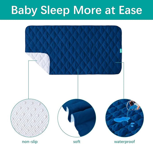 Waterproof Crib Mattress Protector Pad 28" x 52",Non-Slip & Absorbent Mattress Pad for Baby Standard Crib/Bed, Quilted Machine Washable Navy