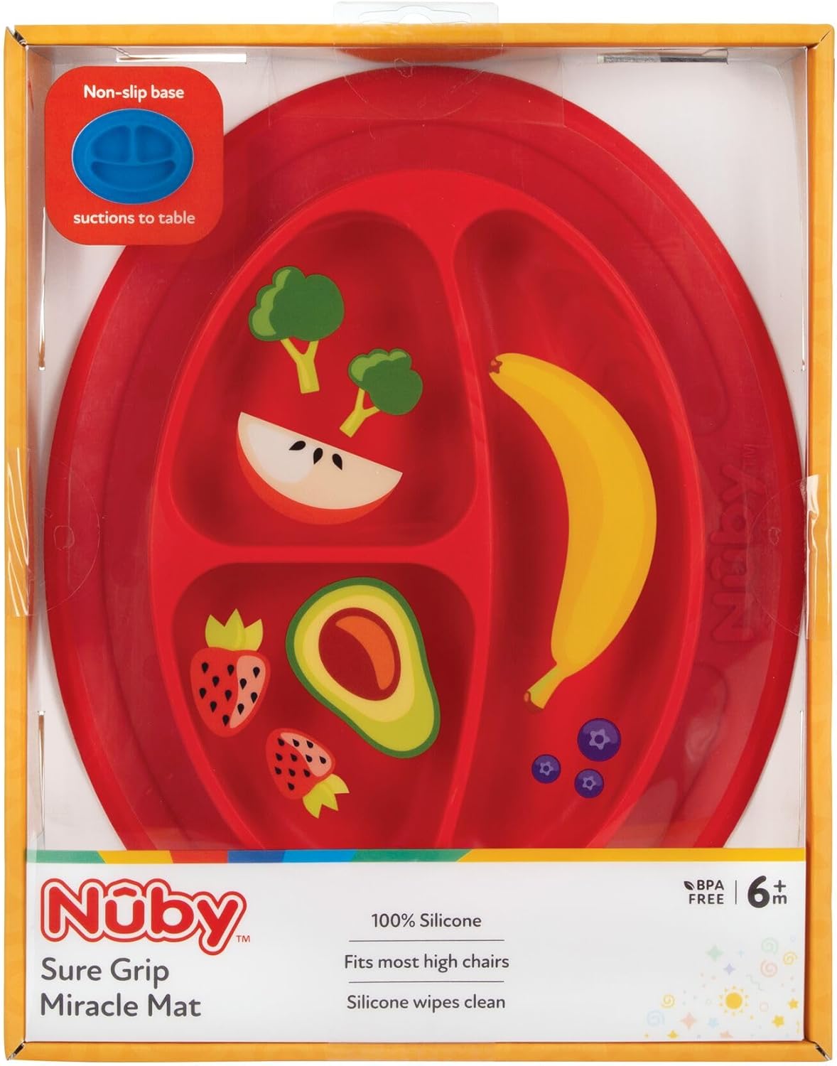 Nuby Sure Grip Miracle Mat 2-Section Toddler Plate - Suction Silicone Plate - 6+ Months - Aqua
