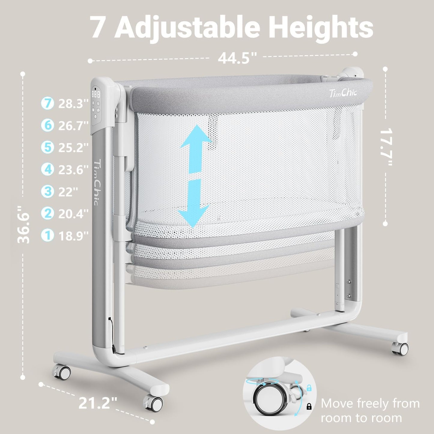 Electric Baby Bassinet, 7 Height Adjustable Rocking Bassinet for Baby, Auto Infant Sleeper with Timer, 12 Lullabies, Wheels, Smart Rocking Crib for Newborns, Beige