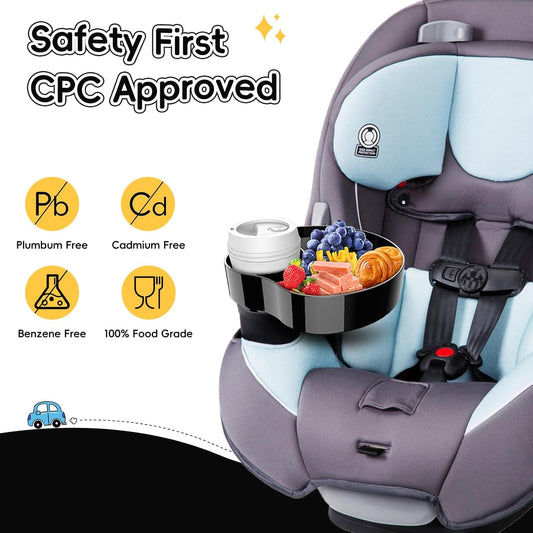 Kids Car Seat Tray, Travel Tray with Cup Holder for Toddler, Baby Car Seat Food Snack Organizer for Road Trip, Stroller snack tray travel must haves (Black 2 Packs)