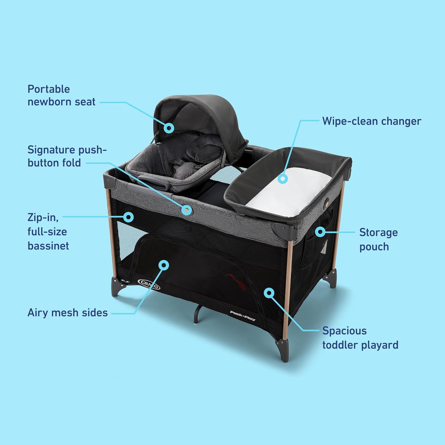 Graco Pack 'n Play Close2Baby Bassinet Playard Features Portable Bassinet Diaper Changer and More, Derby