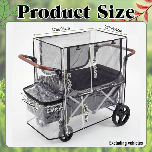 Big Size Rain Cover and Mosquito Net 2in1 for Wagon Stroller and Trolley Cart, Rain & Wind Canopy with Window for Camping and Sporting Events, Wagon Stroller Accessories (Cart Not Included)
