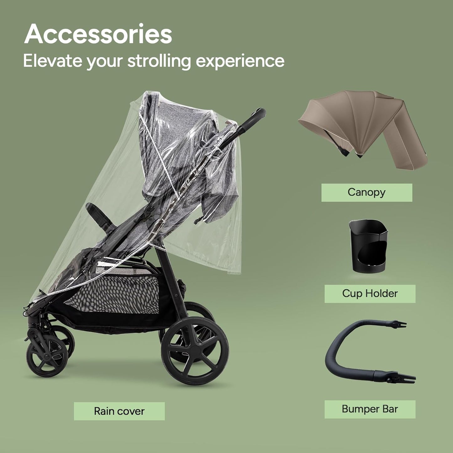 Mompush Nova Infant Baby Stroller for Newborn to Toddler, Oversized Seat up to 50 lbs, All-Terrain 10" Wheels & Suspension, One-Hand Fold; Lie-Flat Mode; UPF 50+ Canopy