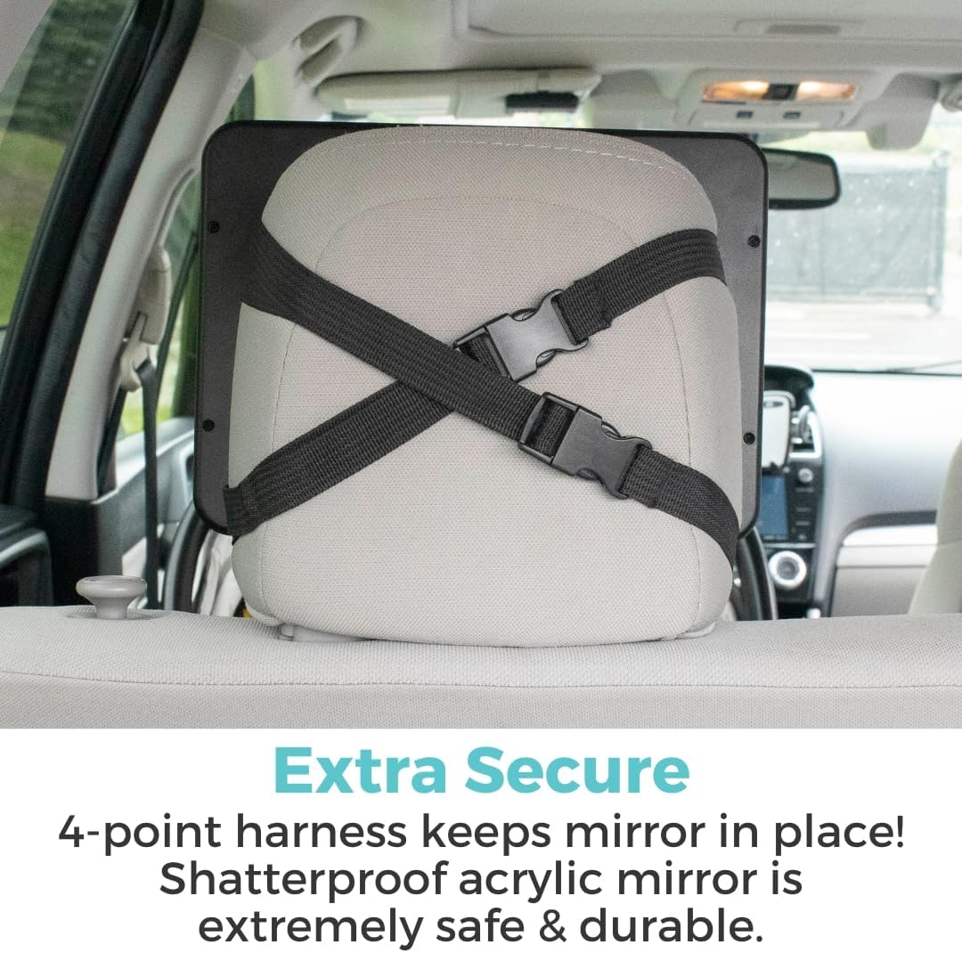 Toddleroo by North States - Deluxe LED Baby Car Mirror with Light: Rear Facing Car Seat Mirror for Baby - Wide View & Shatterproof - Black