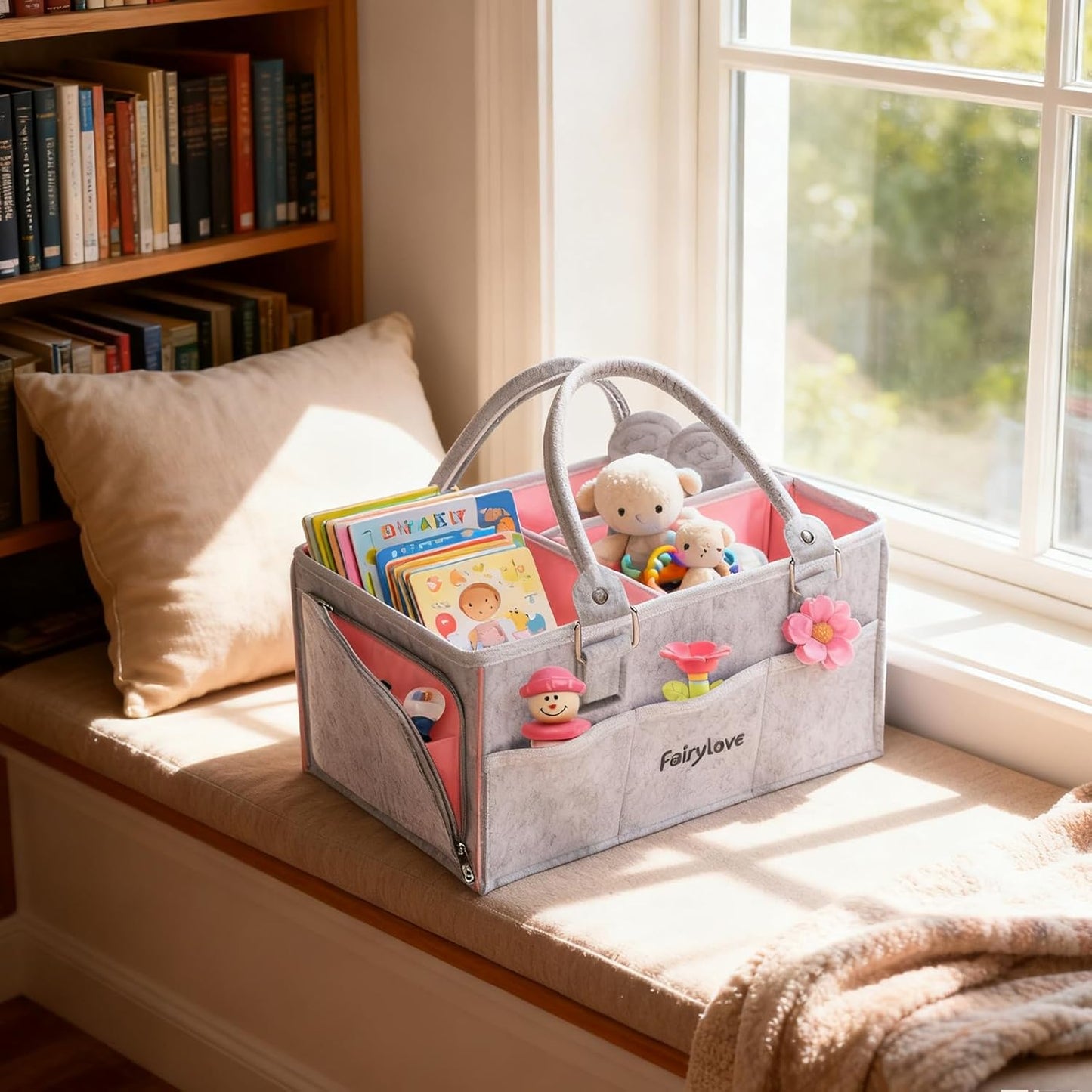 Large Baby Diaper Caddy Organizer - Nursery Storage Basket Tote Bag, Portable Diaper Storage Bin for Changing Table, Car Caddy, Baby Shower Gifts Newborn Essentials