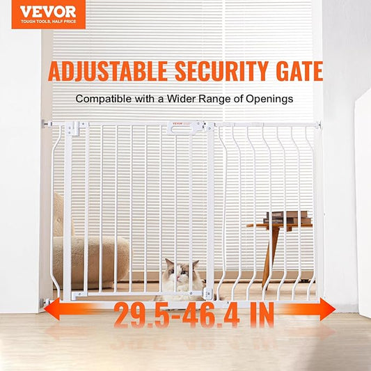 VEVOR 29.5-46" Extra Wide Baby Gate for Stairs, Auto Close Dog Gate for The House, Easy Install Pressure Mounted Pet Gates for Doorways, Easy Walk Thru Wide Safety Gate for Dog, White