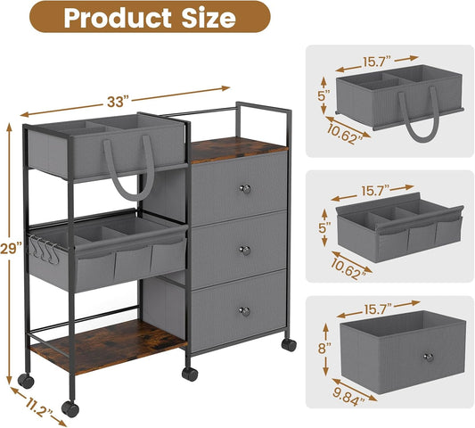 Diaper Caddy Organizer and Storage, 3-Tier Baby Storage Organizers with 2+2 Dividers, Large Capacity Diaper Rolling Cart for Nursery, Diaper Caddy Cart for Crib, Bedroom, Bathroom