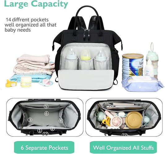 LORADI Large Diaper Bag Tote, 14 Pockets Stylish Baby Bag with Stroller Clips and 3 Insulated Pockets, Baby Shower Essentials
