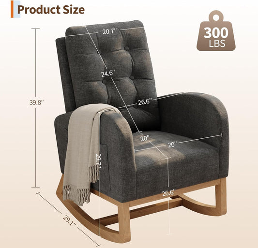 GarveeHome Nursery Rocking Chair with Adjustable Footrest, Teddy Fleece Upholstery, Sturdy Wooden Legs & High Backrest, Comfortable Glider Rocking Chair for Living Room or Bedroom, Pink
