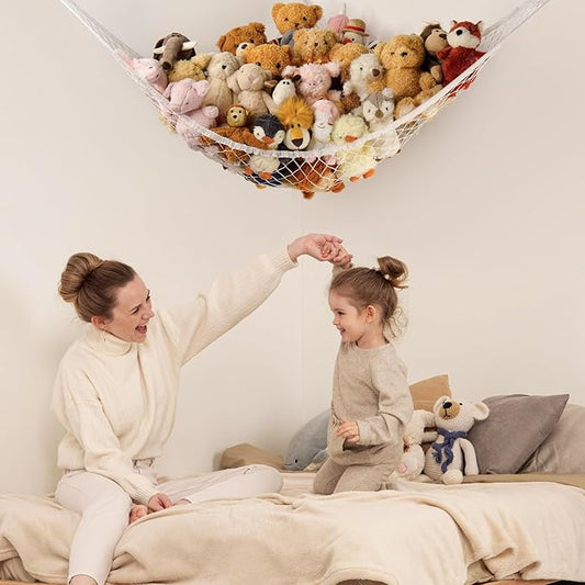 Stuffed Animal Storage Hammock Net Corner - Large Toy Hammock Net for Stuffed Animals Room Decor - Cute Stuff Animal Organizer Holder for Plush Plushie - Kids Baby Nursery Wall Bedroom Home Decor